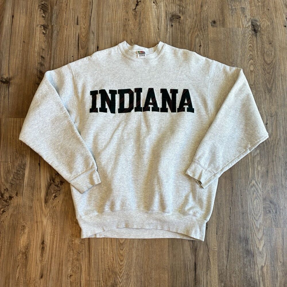 Fruit of the Loom Super Cotton Men's XL Gray Crewneck Fleece Indiana Logo